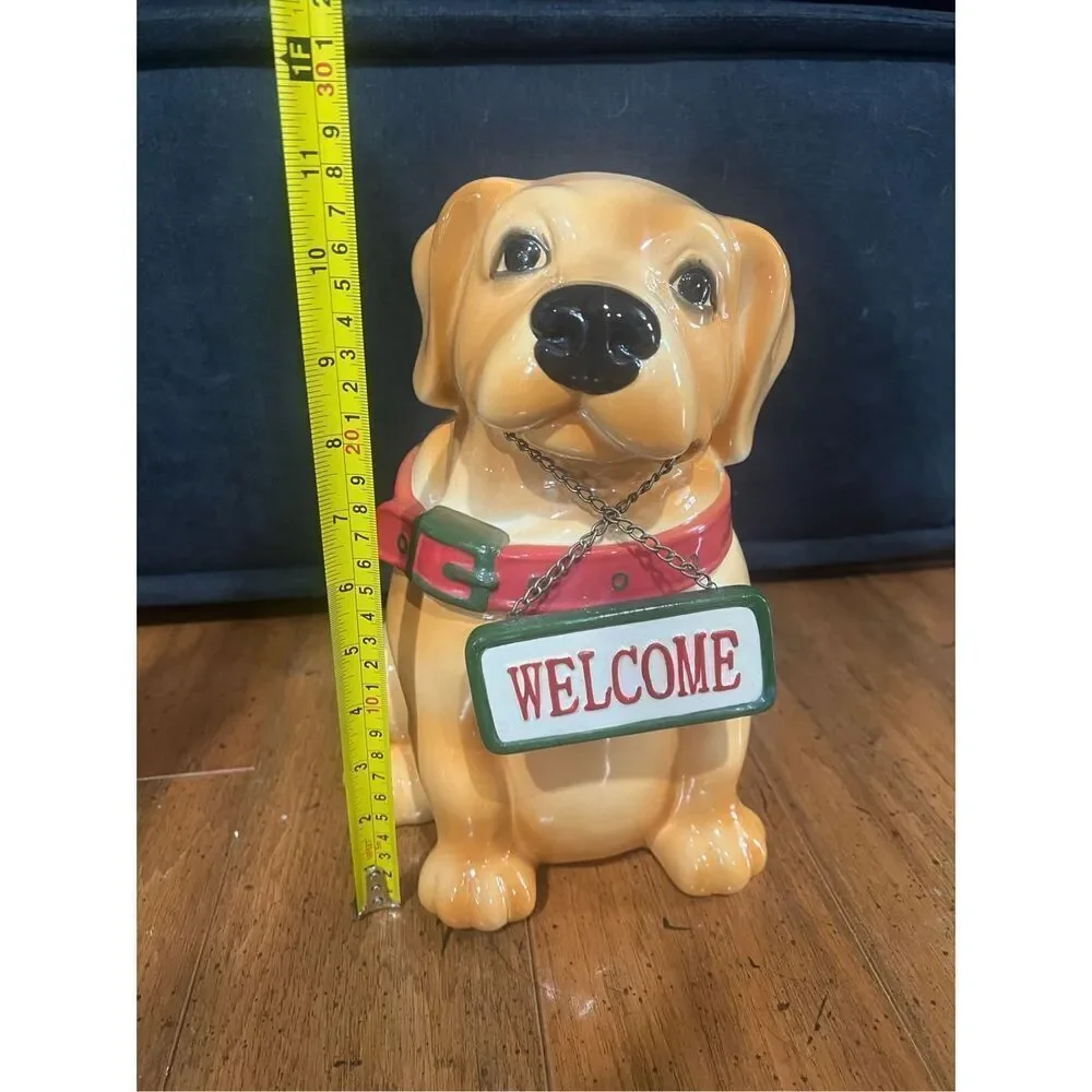 CKRO Puppy Dog Ceramic Merry Christmas or Welcome Sign Cookie Jar